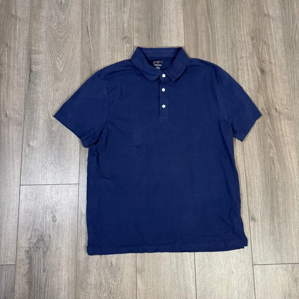 J.Crew Untucked Sueded Jersey Cotton Polo Shirt Men L Blue BW395 Pullover Button